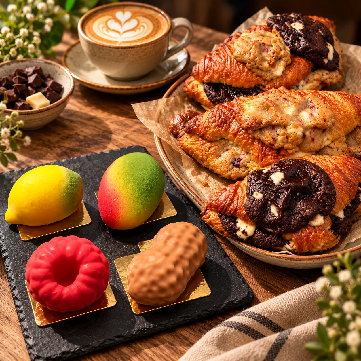 Pâtisseries trompe-l’œil, crookies et cappuccino